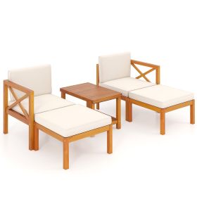 5 Pieces Acacia Wood Patio Lounge Chair Set with Ottomans and Cushions