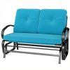 Outdoor Glider Bench, 2-Person Patio Rocker Loveseat with Tufted Cushions, Steel Frame for Porch, Garden Backyard, Blue