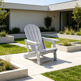 Chair with Cup Holder Outdoor Wooden Texture Patio Furniture Red Seat And Armrests