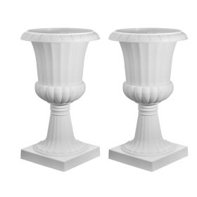 Plastic Urn Planters, 15.8 x 26.4 Inch, 2 Pack White Classic Flower Pots Front Porch Planters, Indoor & Outdoor Vase for Wedding, Party, Event, Home