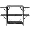 Camping Kitchen Table, One-piece Folding Portable Cook Station with A Carrying Bag, Aluminum Camping Table 4 Iron Side Tables & 2 Shelves