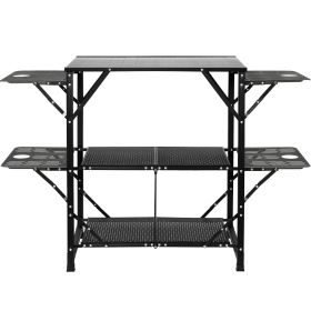 Camping Kitchen Table, One-piece Folding Portable Cook Station with A Carrying Bag, Aluminum Camping Table 4 Iron Side Tables & 2 Shelves