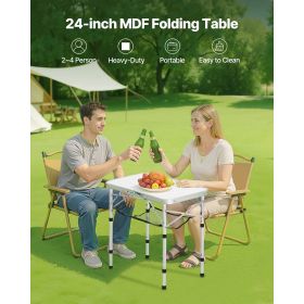 Folding Camping Table, Adjustable Height Portable Side Tables, Aluminum MDF Beach Table with Mesh Layer, Carrying Handle