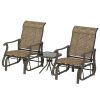 3-Piece Outdoor Gliders Set Bistro Set with Steel Frame, Tempered Glass Top Table for Patio, Garden, Light Mixed Brown