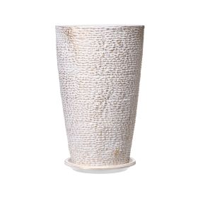 Set of 2 Tall Outdoor Planters 21"H, Round Large Planters For Front Porch and Patio, Stone Finish Flower Tree Plant Pots