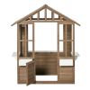 Kids Wooden Playhouse, Outdoor Garden Games Cottage with Flowers Pot Holder, Working Door, Windows, Brown