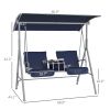 Porch Swing 2 Person with Stand, Outdoor, Dark Blue, Canopy, Cup Holders, Cushions for Patio Backyard
