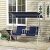 Porch Swing 2 Person with Stand, Outdoor, Dark Blue, Canopy, Cup Holders, Cushions for Patio Backyard