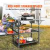 Camping Kitchen Table, One-piece Folding Portable Cook Station with A Carrying Bag, Aluminum Camping Table 4 Iron Side Tables & 2 Shelves