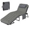 Gray Folding Chaise Lounge Chair with 4-Level Reclining Back Breathable Mesh Fabric Cushion Headrest for Outdoor