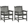 2 Pieces HDPE Outdoor Chair, Garden Chair Set with Armrests and Slatted Back for Patio, Lawn, Poolside, Gray