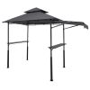 Grill Gazebo, 8 x 5 ft Double-Tiered Top, BBQ Gazebo with Extra Awning, Powder-Coated Steel Patio Grill Shelter with 2 Side Shelves