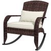 Adirondack Rocking Chair, Outdoor Wicker, High Back, Cream White Seat Cushion and Pillow, Porch and Balcony