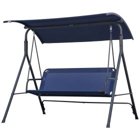 Porch Swing Bench 3-Person with Stand Adjustable Canopy Armrests Steel Frame for Outdoor Garden Patio Porch Poolside Dark Blue
