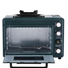 Outdoor Oven, 2-in-1 Portable Gas Camping Stove Oven Combo, Adjustable Fire, 60-Minute Timer, Windproof, with Grill Shelf and Roasting Tray
