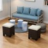 Two piece outdoor stool, rattan foot pad with cushion, terrace stool, footstool, beige