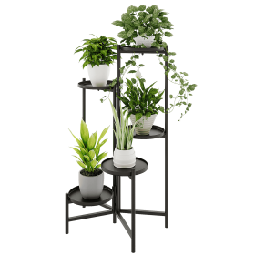 5 Tier Metal Plant Stand for Indoor Outdoor, Foldable Corner Tall Plant Shelf for Multiple Plants