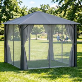 Black 10' X 10' Patio Gazebo Outdoor Canopy Shelter with Netting & Curtains Vented Roof for Garden Lawn Backyard And Deck