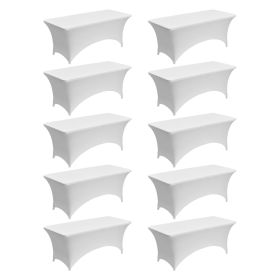 10 Pack Table Cloth for 6FT Rectangular Fitted Events, Wrinkle-Resistant Stretch White Table Covers, Washable Spandex Tablecloth Protector, for Party