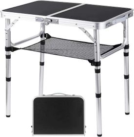 Folding Camping Table, Adjustable Height Folding Table, Portable Aluminum Small Folding Table with Carry Handle for Picnic, BBQ, Indoor, Office