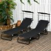 Folding Chaise Lounge Pool Lounge Chairs Set of 2, Outdoor Sun Tanning Chairs with Canopy Shade, Reclining Back, Steel Frame and Side Pocket for Beach