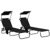 Folding Chaise Lounge Pool Lounge Chairs Set of 2, Outdoor Sun Tanning Chairs with Canopy Shade, Reclining Back, Steel Frame and Side Pocket for Beach