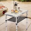 Portable Adjustable Height Folding Table with Mesh Storage Shelf – Lightweight Aluminum Camping Table, 2 Height Settings