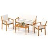 4-Piece Acacia Wood Patio Conversation Set with Soft Cushions Loveseat Armchairs Coffee Table