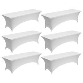 6 Pack Table Cloth for 8FT Rectangular Fitted Events, Wrinkle-Resistant Stretch White Table Covers, Washable Spandex Tablecloth Protector, for Party