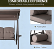 3-Seat Outdoor Patio Swing Chair Porch Glider with Adjustable Canopy Removable Cushion Pillows Side Trays for Garden Poolside Backyard Brown