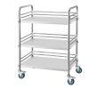 Stainless Steel Cart, 3-Tier Rolling Lab Utility Cart with Lockable Wheels, Medical Serving Trolley Clinic Tray