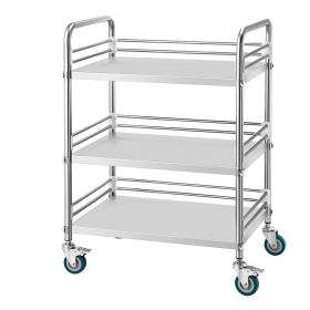 Stainless Steel Cart, 3-Tier Rolling Lab Utility Cart with Lockable Wheels, Medical Serving Trolley Clinic Tray