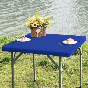 Square Fitted Table Cover Elastic Tablecloth Stretch Spandex Table Top Cover Tables Topper Cap for Dining Kitchen Home Party Blue 34X34 Inch