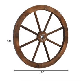 [Same Code: 95885929]2pcs 24-Inch Old Western Style Garden Art Wall Decor Wooden Wagon Wheel Brown