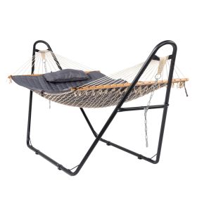 Hammock with Stand, Double-Barrel Hammock with Hammock Bed, Heavy Duty Adjustable Hammock Set for Outdoors, Patio, Yard, Garden, Gray