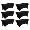 6 Pack Table Cloth for 6FT Rectangular Fitted Events, Wrinkle-Resistant Stretch Black Table Covers, Washable Spandex Tablecloth Protector, for Party