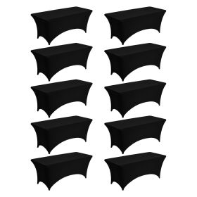 10 Pack Table Cloth for 6FT Rectangular Fitted Events, Wrinkle-Resistant Stretch Black Table Covers, Washable Spandex Tablecloth Protector, for Party