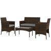 4 Pieces Wicker Outdoor Balcony Furniture Set Rattan Patio Furniture Set with Loveseat Chairs Glass Coffee Table Grey