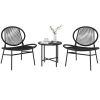 Rattan Bistro Set, 3 Pieces Wicker Patio Furniture Set, Acapulco Chairs and Steel Table for Porch, Balcony, Black