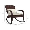 Adirondack Rocking Chair, Outdoor Wicker, High Back, Cream White Seat Cushion and Pillow, Porch and Balcony