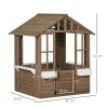 Kids Wooden Playhouse, Outdoor Garden Games Cottage with Working Door, Windows, Flowers Pot Holder, 47" x 38" x 54"