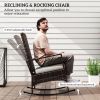 3 Piece Rocking Bistro Set, Wicker Patio Furniture with 3-Level Reclining High Back Rocking Chair and Glass Table, White