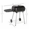 22" Charcoal Barbecue Grill with Portable Wheel, Side Tray and Lower Shelf for Outdoor BBQ for Garden, Backyard, Poolside