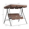 3-Seat Patio Swing Chair with Cushion and Adjustable Canopy Brown for Outdoor Garden
