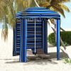 Cabana Style Beach Canopy with Ventilated Windows & Striped Azure Ruffles