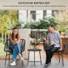 3 Piece Bistro Set, Wicker Outdoor Patio Furniture Set with Glass Top Table, Cushions for Balcony, Porch, Black