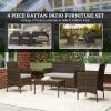 4 Pieces Wicker Outdoor Balcony Furniture Set Rattan Patio Furniture Set with Loveseat Chairs Glass Coffee Table Grey