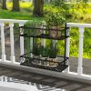 2-Tier Adjustable Railing Plant Stand with Hooks, Metal Hanging Flower Pot Holder for Balcony Porch