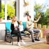 3-Person Outdoor Patio Glider Bench, Porch Glider Swing with 3 Seats, Breathable Mesh Fabric, Metal Frame, Blue