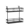 2-Tier Adjustable Railing Plant Stand with Hooks, Metal Hanging Flower Pot Holder for Balcony Porch